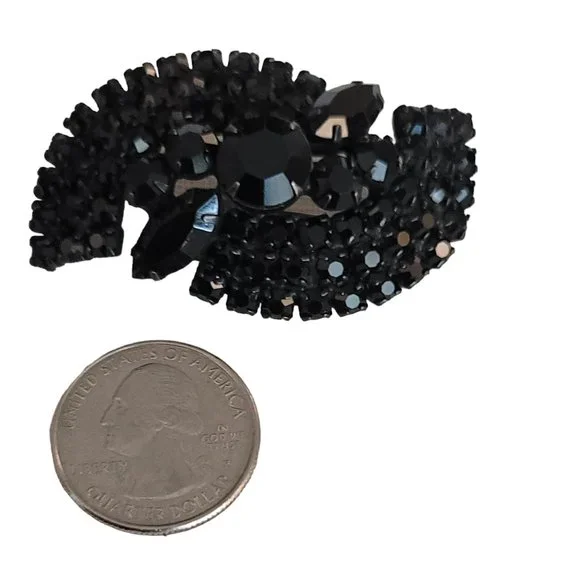 Black Prong Set Rhinestone S Mourning Style Japanned Brooch Pin K815